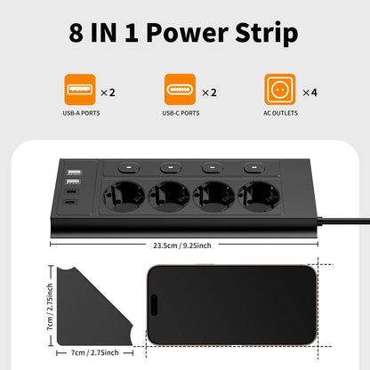 EU desktop corner power strip, a power strip with multiple switches independently controlling the outlets, extension cord power Pi-Mart