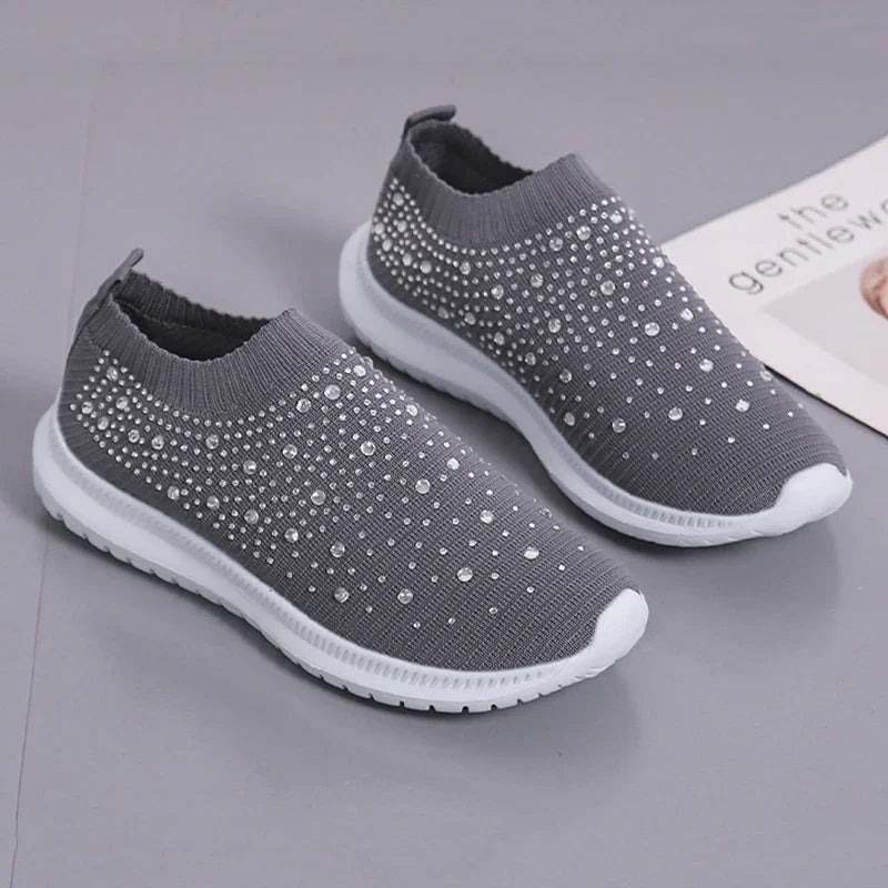 2024 New Crystal Breathable Mesh Sneaker Shoes for Women Comfortable Soft Bottom Flats Plus Size 43 Non Slip Casual Shoes Woman NovaCart