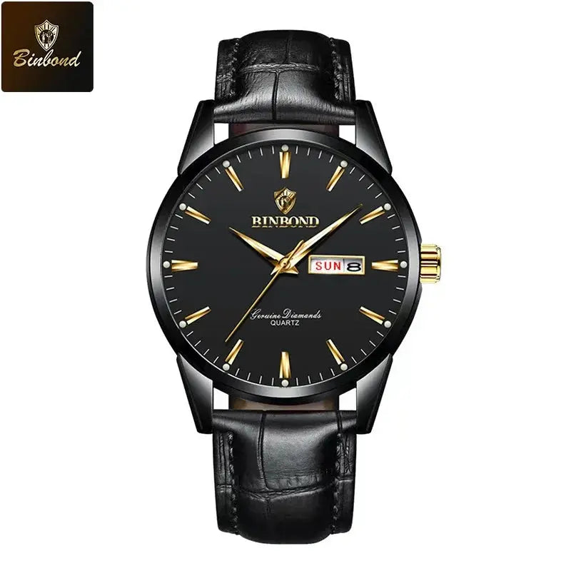 BINBOND Top Luxury Brand Fashion Watch For Men Waterproof Clock Man Date Quartz Wrist Watches Leather Strap Business Man Watch NovaCart