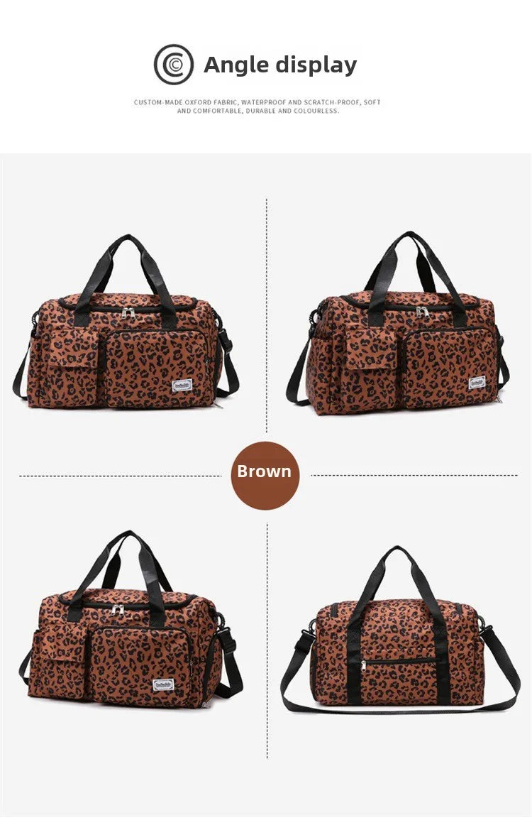 Classic Leopard Print Large Capacity Leisure Luggage Bag with Multiple Pockets and Shoe Compartment Sports Fitness Travel Bag NovaCart