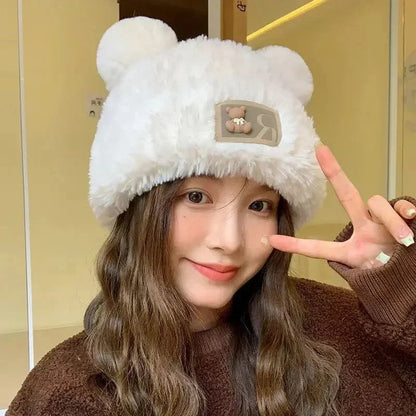 Letter Bear Ears Knitted Woolen Hat – Cute Cat-Ears Beanie for Women FitiqueFit