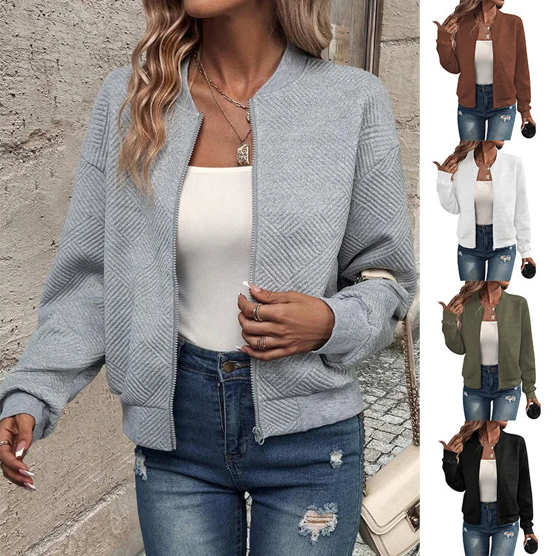 Women’s Solid-Color Zipper Stand-Collar Jacket FitiqueFit