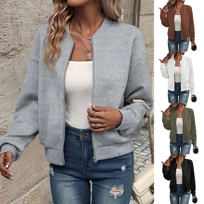 Women’s Solid-Color Zipper Stand-Collar Jacket FitiqueFit