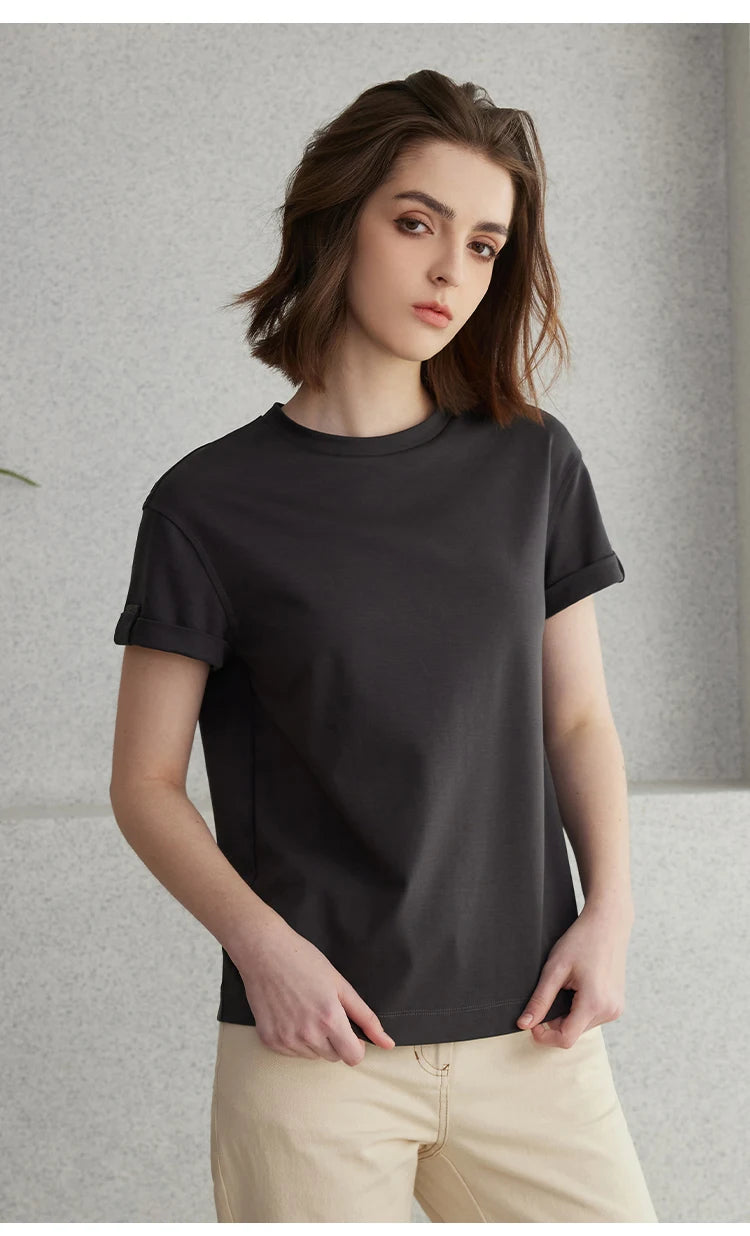 K2123L Summer Short Sleeved Clothes Premium Luxury Women's Clothing Combed Cotton Tshirts pima cotton Tee Shirt NovaCart