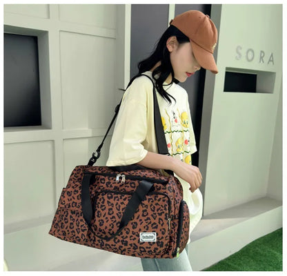 Classic Leopard Print Large Capacity Leisure Luggage Bag with Multiple Pockets and Shoe Compartment Sports Fitness Travel Bag NovaCart