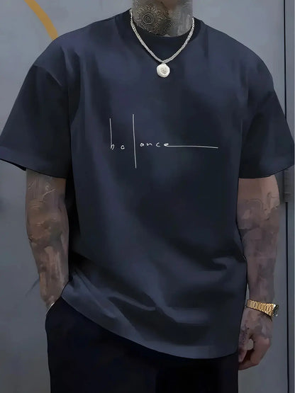 Men's summer 100% pure cotton fashionable casual sports loose trend balance letter print round neck short sleeved T-shirt top NovaCart