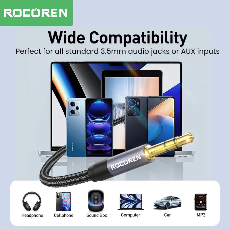 Rocoren Audio Cable 3.5 mm Jack Male to Male Aux Cable For Phone Headphone Car MP3 Speaker Computer 3.5mm Jack Aux Wire Cord 5M Pi-Mart