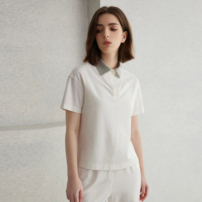 K2067L Luxury Brand Women's Clothing Shirt Collar Pima Cotton Summer Short Sleeved T-Shirt ladies clothes NovaCart