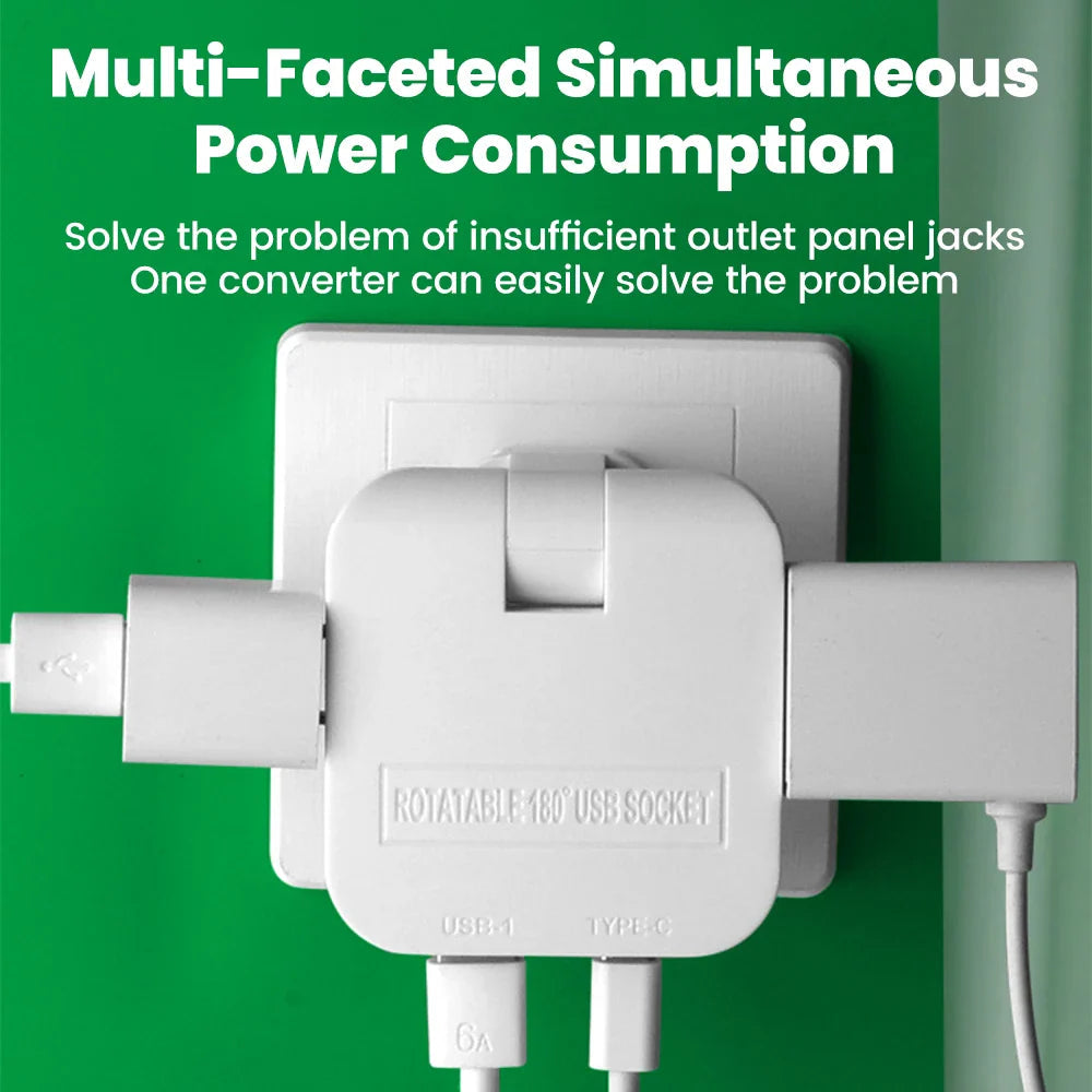 180° Rotatable Travel EU Extension Socket 3-in-1 Universal Power Converter European Standard Wireless Outlet Adapter 250V 2500W Pi-Mart