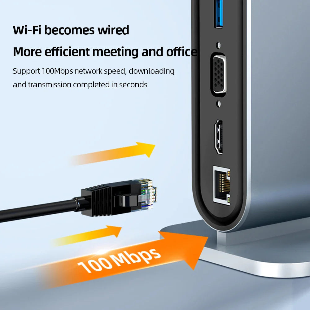 USB C Docking Station PD 100W USB C HUB Type C to HDMI-Compatible Adapter 4K 30Hz VGA RJ45 USB 3.0 HUB USB Splitter for MacBook Pi-Mart