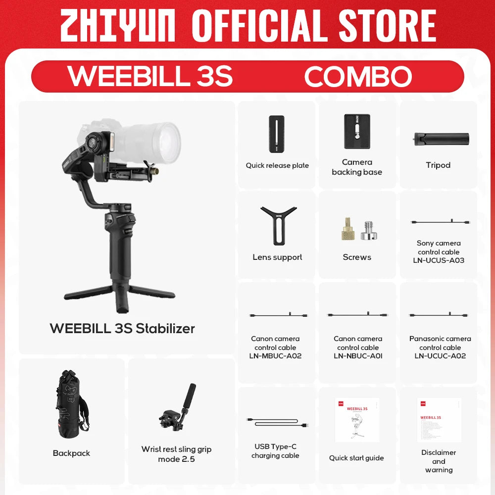 ZHIYUN Official WEEBILL 3S Handheld Camera Stabilizer 3-Axis Gimbal Bluetooth Shutter Gimbals for DSLR Mirrorless Cameras NovaCart