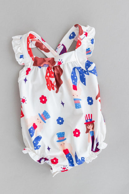 SALE Mer-Made in the USA Ruffle Cross Back Romper