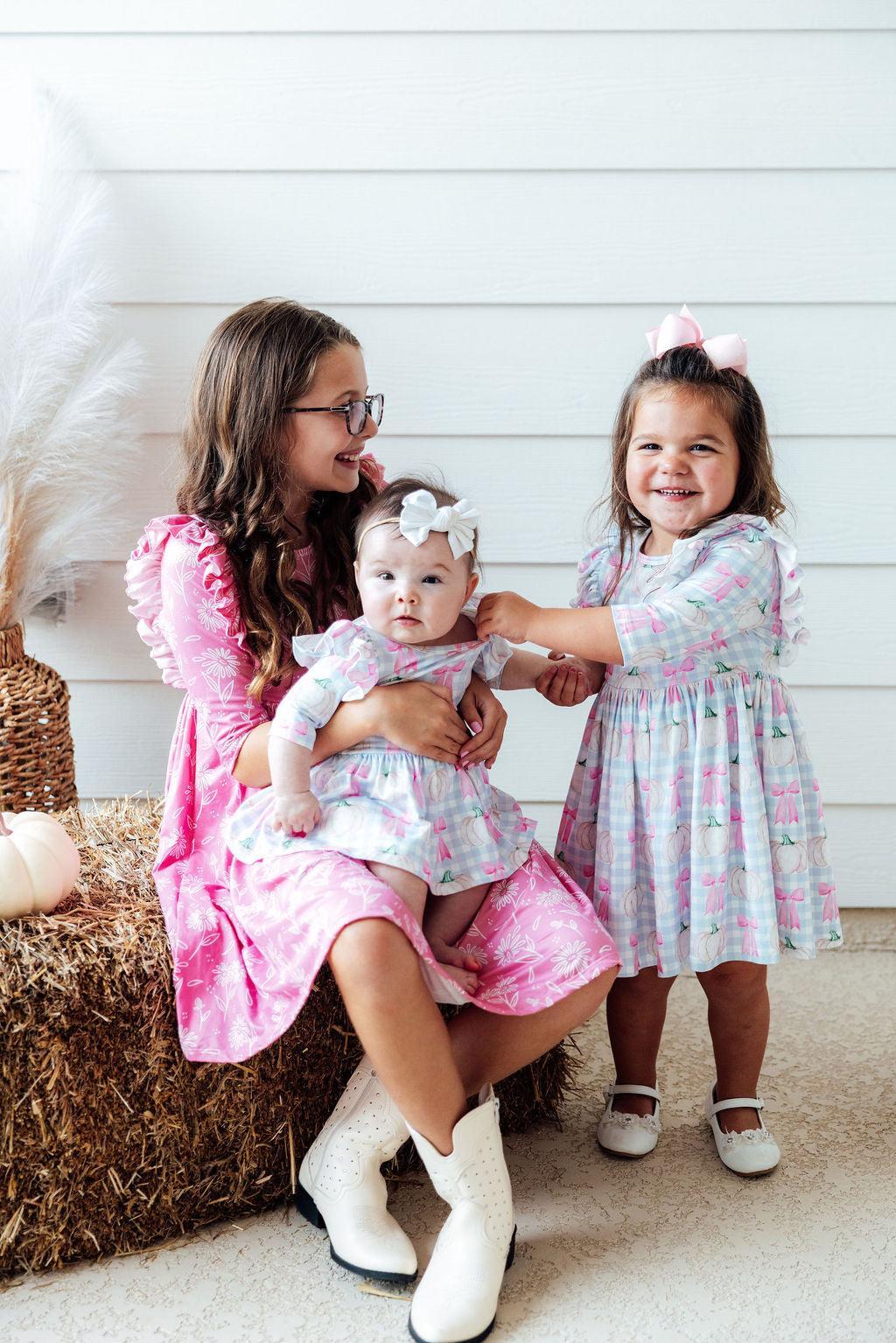 SALE Pumpkin Picnic 3/4 Sleeve Ruffle Twirl Dress Mila & Rose ®