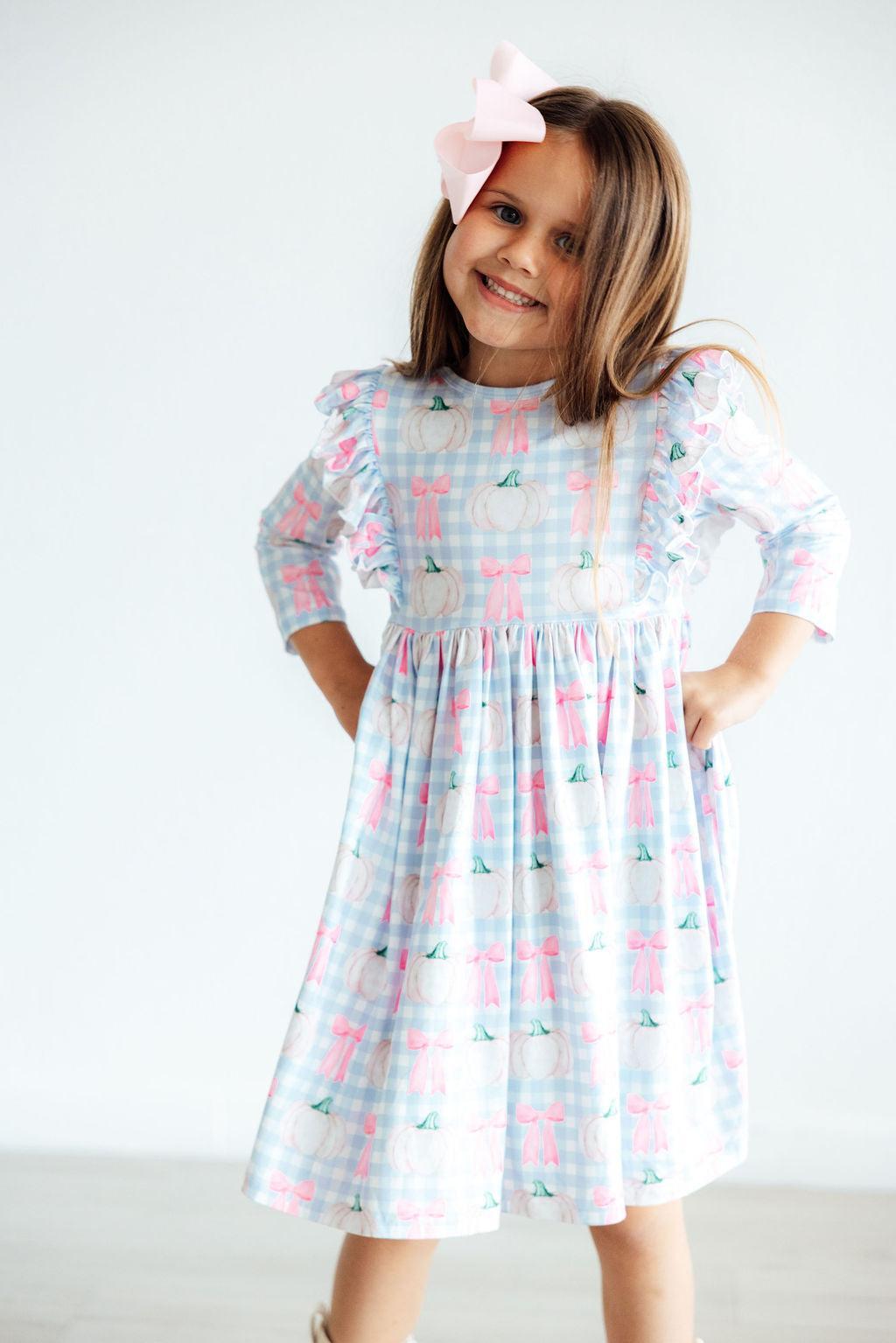 SALE Pumpkin Picnic 3/4 Sleeve Ruffle Twirl Dress Mila & Rose ®