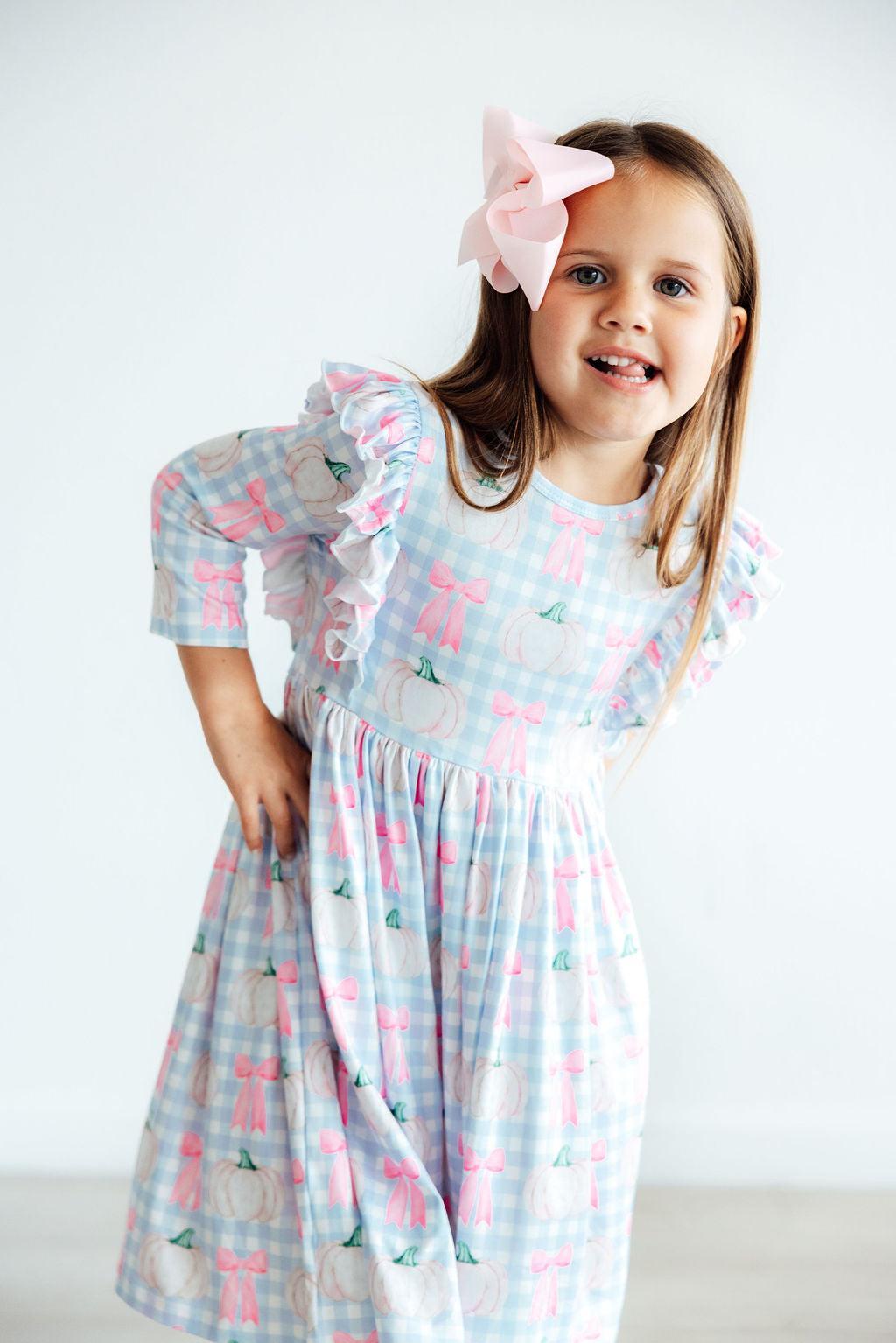 SALE Pumpkin Picnic 3/4 Sleeve Ruffle Twirl Dress Mila & Rose ®