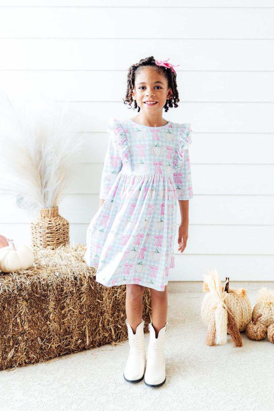 SALE Pumpkin Picnic 3/4 Sleeve Ruffle Twirl Dress Mila & Rose ®