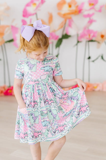 SALE Quilted Dinos S/S Pocket Twirl Dress