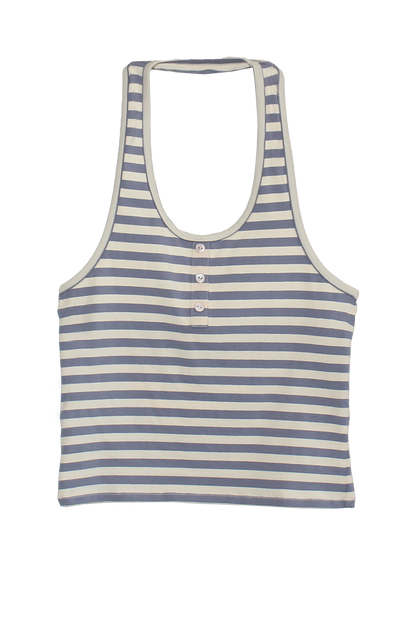 BRUNA HALTER TOP IN SEASIDE STRIPE findmenowthelabel