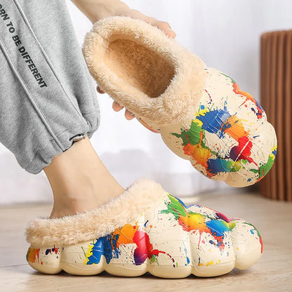 Fleece-lined Contrast Color Cotton Slippers for Home