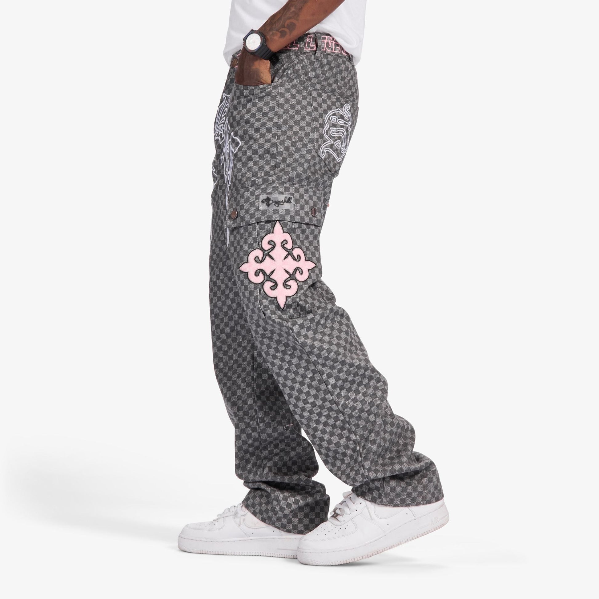 Sugarhill Darling Cargo Pants - Grey Grid Denim Exchange