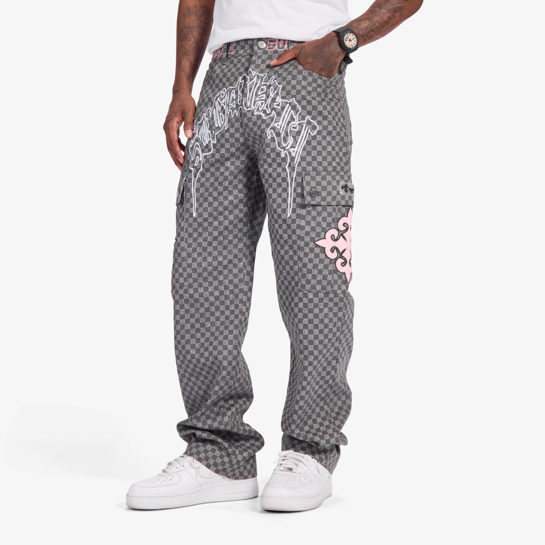 Sugarhill Darling Cargo Pants - Grey Grid Denim Exchange