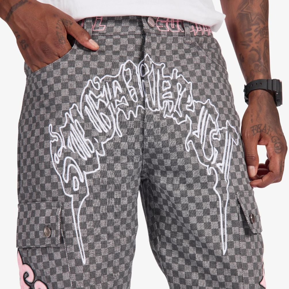 Sugarhill Darling Cargo Pants - Grey Grid Denim Exchange