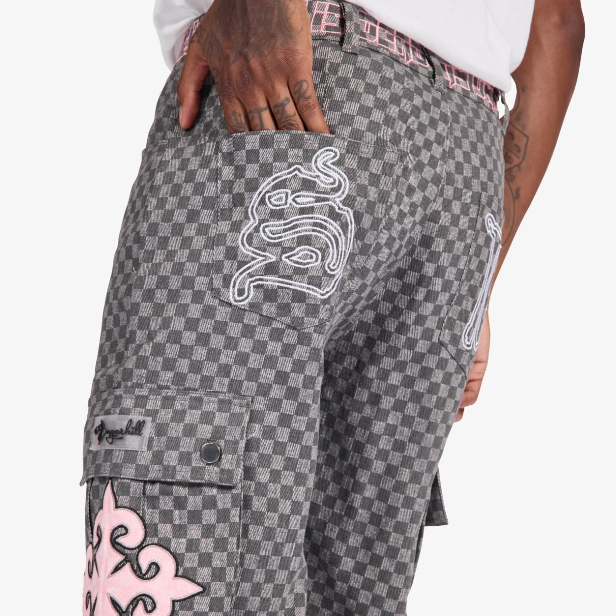 Sugarhill Darling Cargo Pants - Grey Grid Denim Exchange