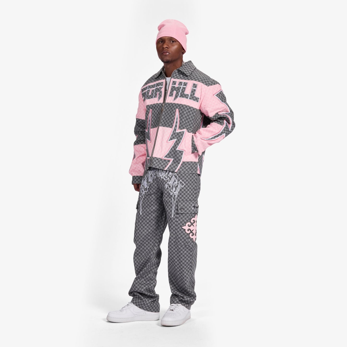 Sugarhill Darling Cargo Pants - Grey Grid Denim Exchange