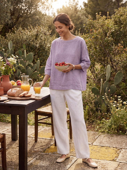 100% Linen Boatneck 3/4 Length Sleeve Top AURORA LINTICO