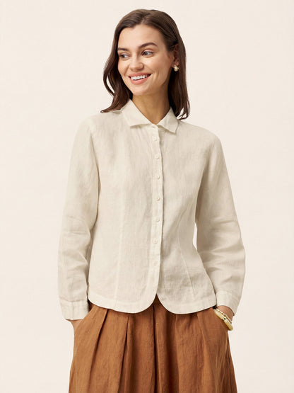 100% Linen Small Collar Curved Hem Tailored Shirt AVELINE LINTICO