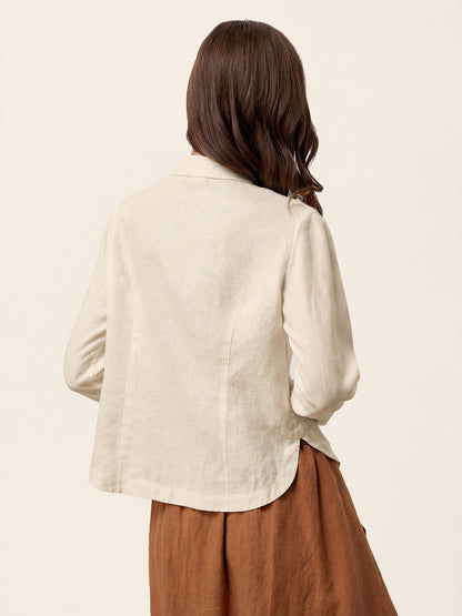 100% Linen Small Collar Curved Hem Tailored Shirt AVELINE LINTICO