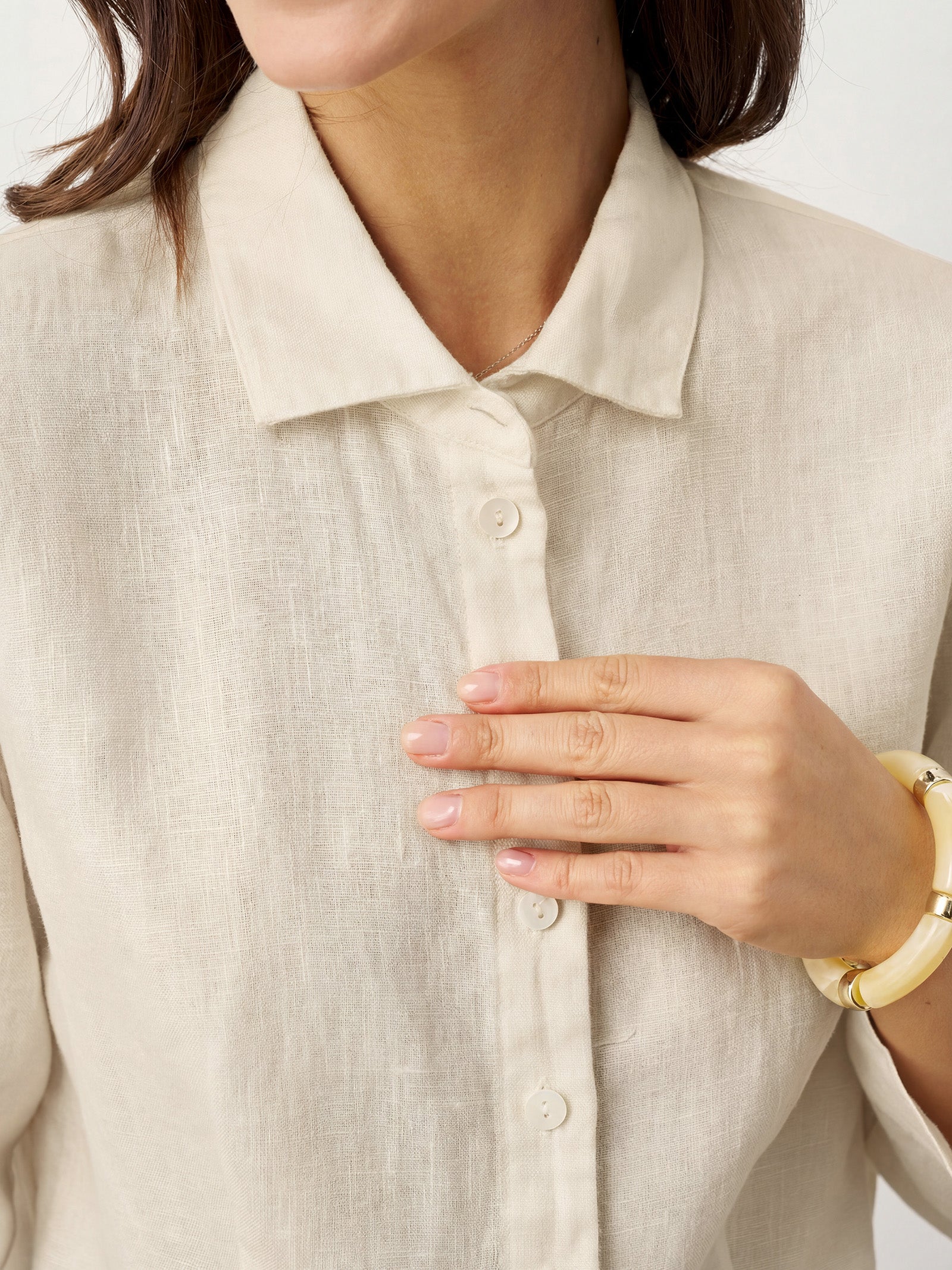 100% Linen Small Collar Curved Hem Tailored Shirt AVELINE LINTICO