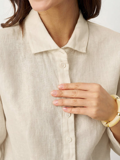 100% Linen Small Collar Curved Hem Tailored Shirt AVELINE LINTICO