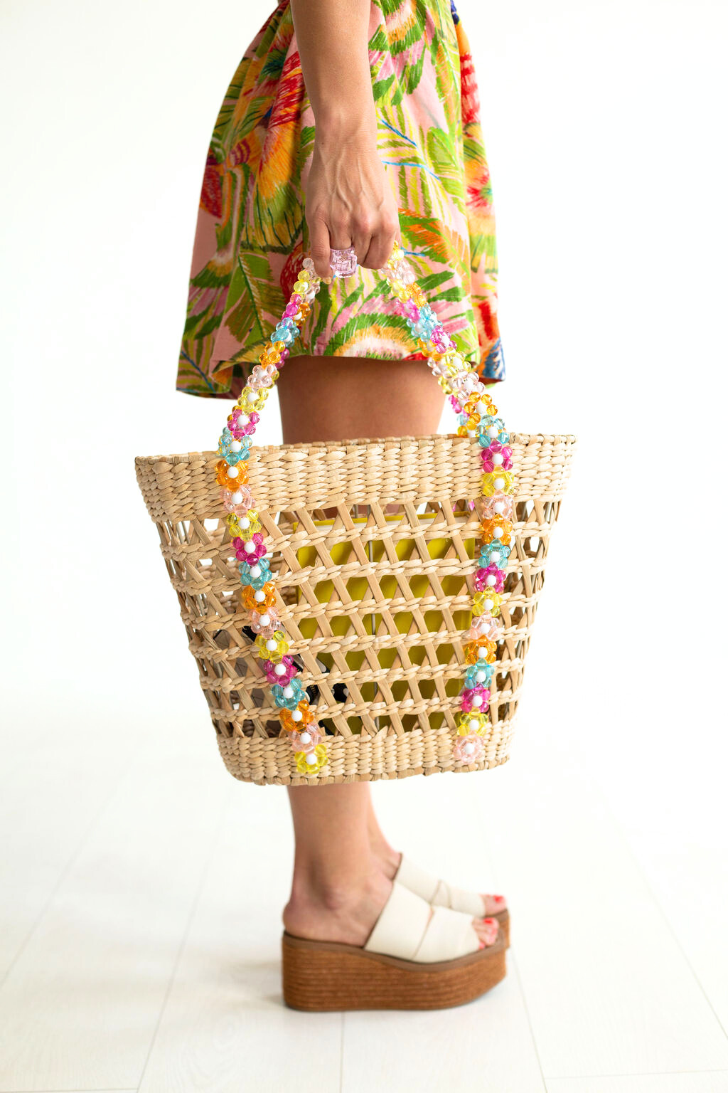 Beaded Beach Basket Tote By Jenna Lee