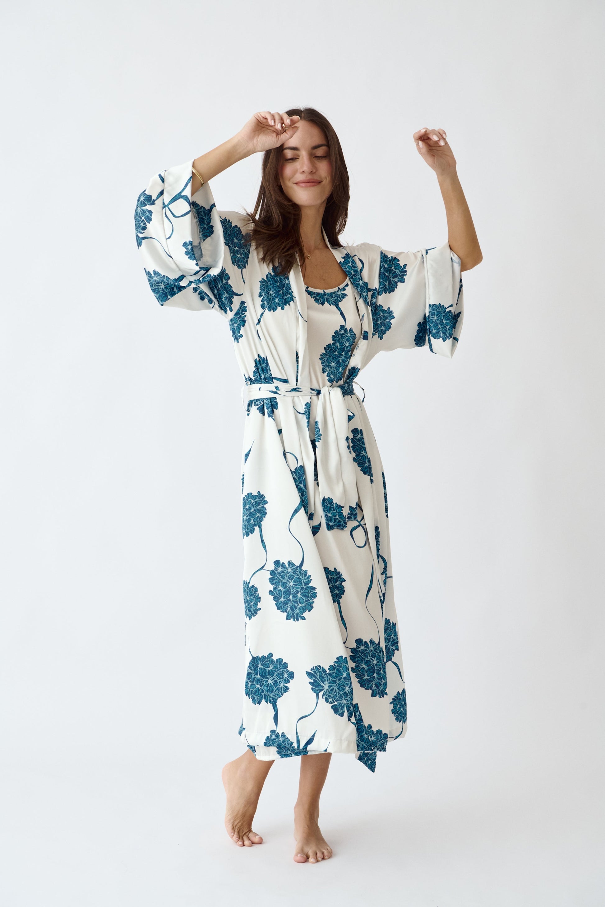 Washable Silk Kimono & Dress Set - Blossom Simoné Sleepwear USA