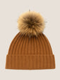 100% Cashmere Rib-Knit Slouchy Beanie With Pom-Pom