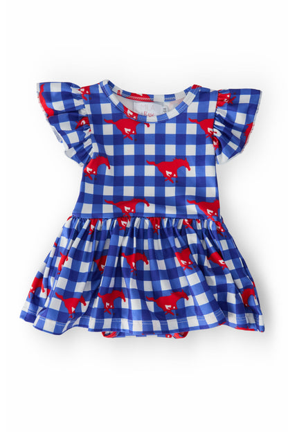SMU Plaid Mustang Flutter Twirl Bodysuit