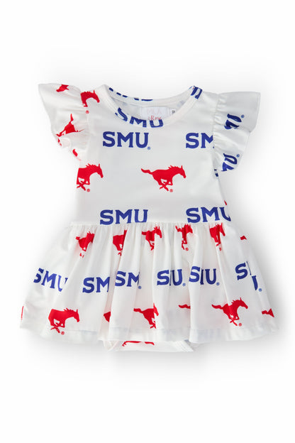 SMU White Mustang Flutter Twirl Bodysuit
