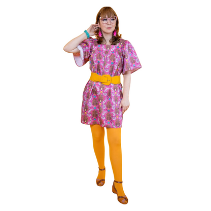 Cheeky Monkeys Square Neck Dress in Magenta Blue Platypus Clothing