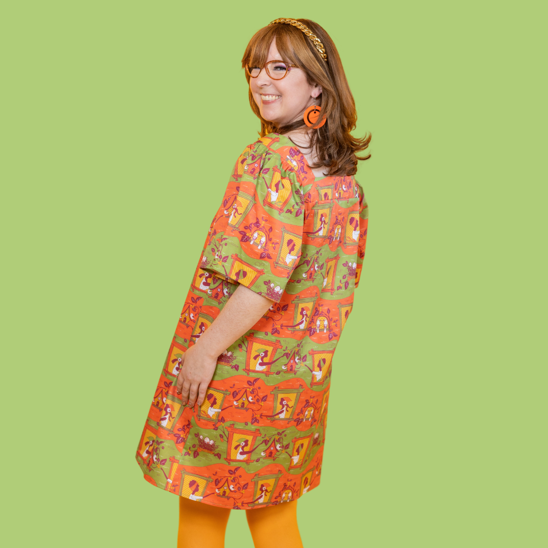 Brownstone Betties Square Neck Dress in Pumpkin & Olive Blue Platypus Clothing