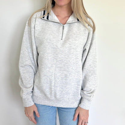 Heather Grey/Black Stripe Quarter Zip Pullover Ivy + Cloth