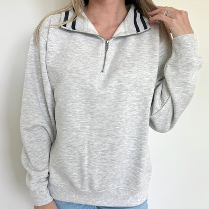 Heather Grey/Black Stripe Quarter Zip Pullover Ivy + Cloth