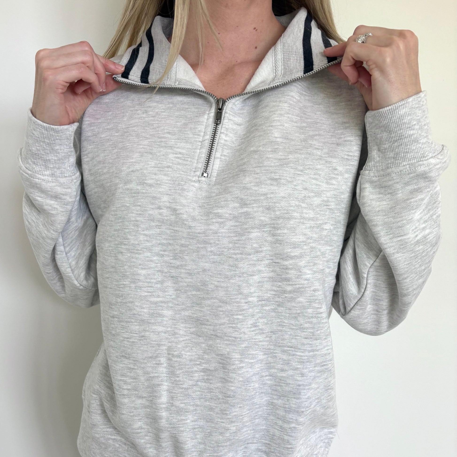 Heather Grey/Black Stripe Quarter Zip Pullover Ivy + Cloth