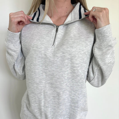 Heather Grey/Black Stripe Quarter Zip Pullover Ivy + Cloth