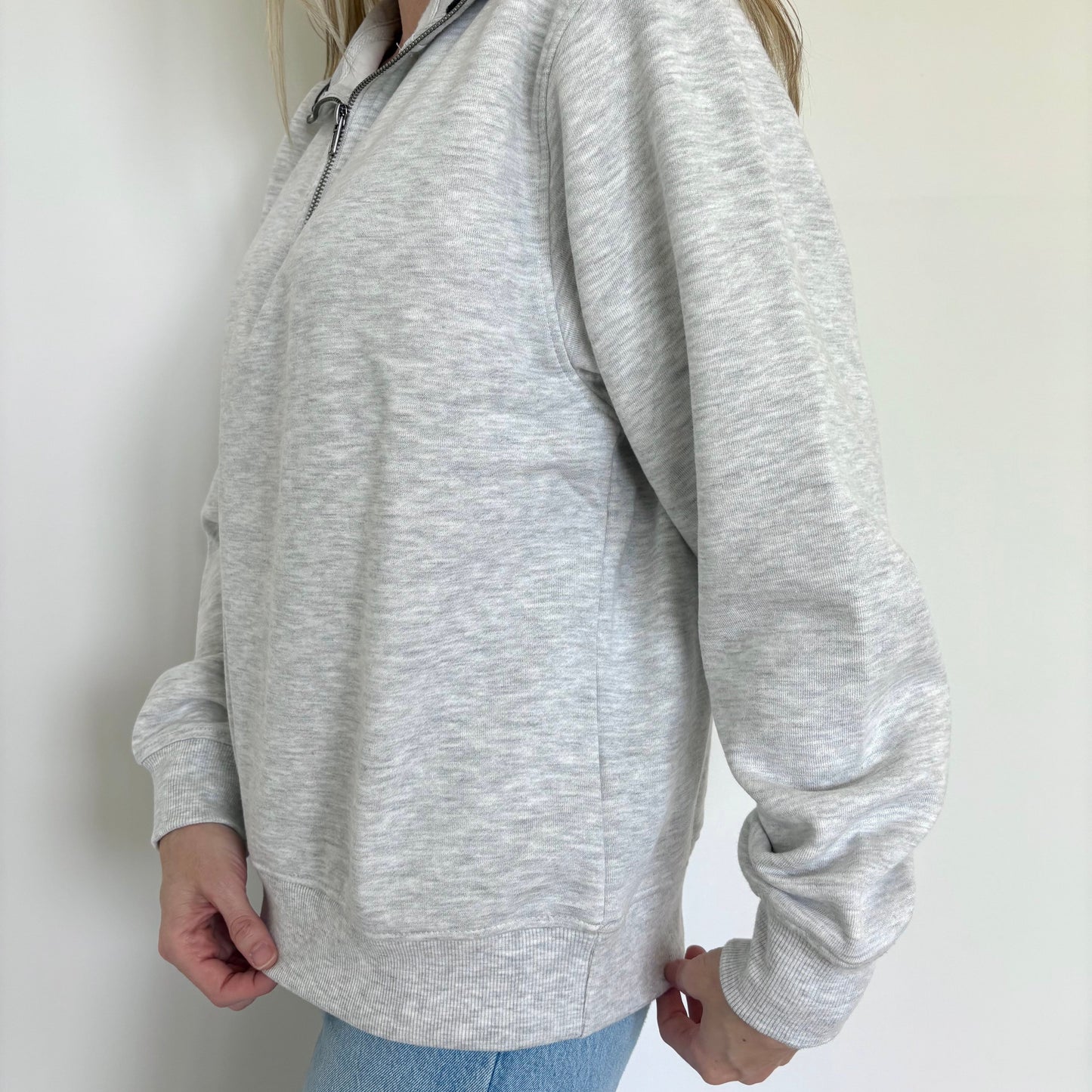 Heather Grey/Black Stripe Quarter Zip Pullover Ivy + Cloth