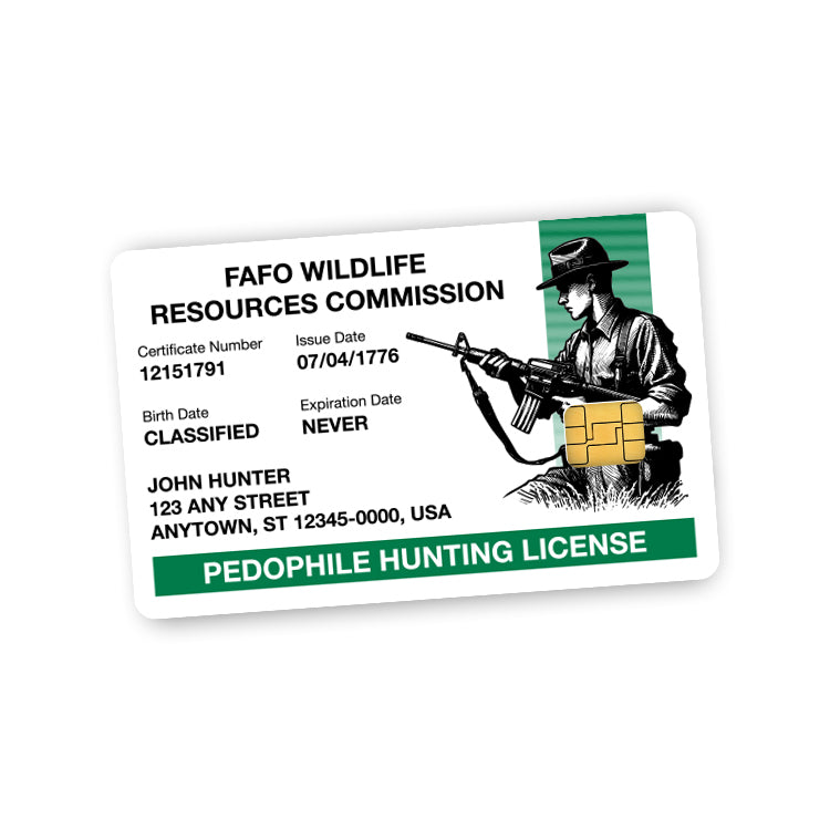 Pedophile Hunting License Credit Card Skin Decal Shield Republic