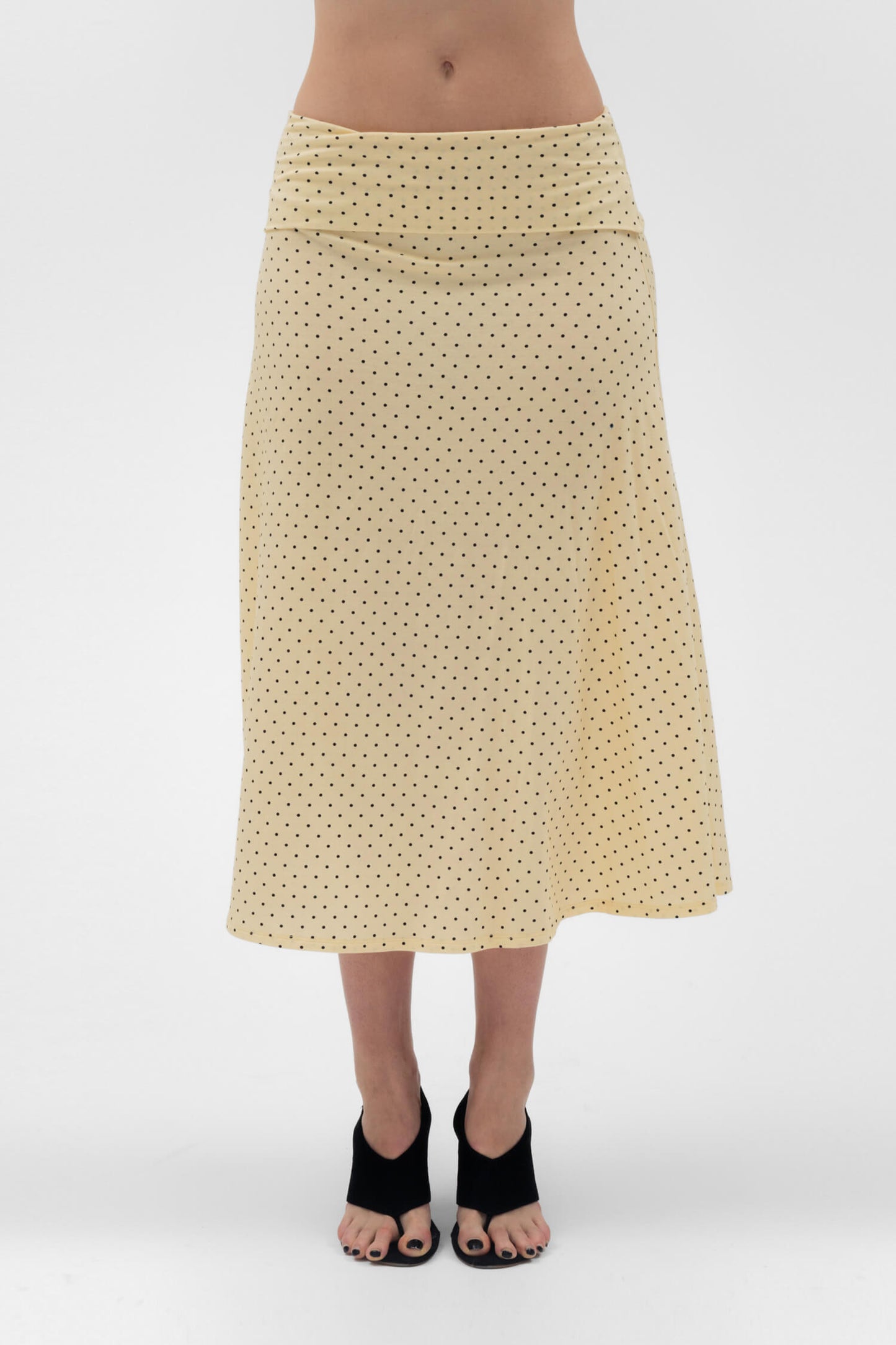 FOLDOVER FLARED MAXI SKIRT IN BUTTER findmenowthelabel