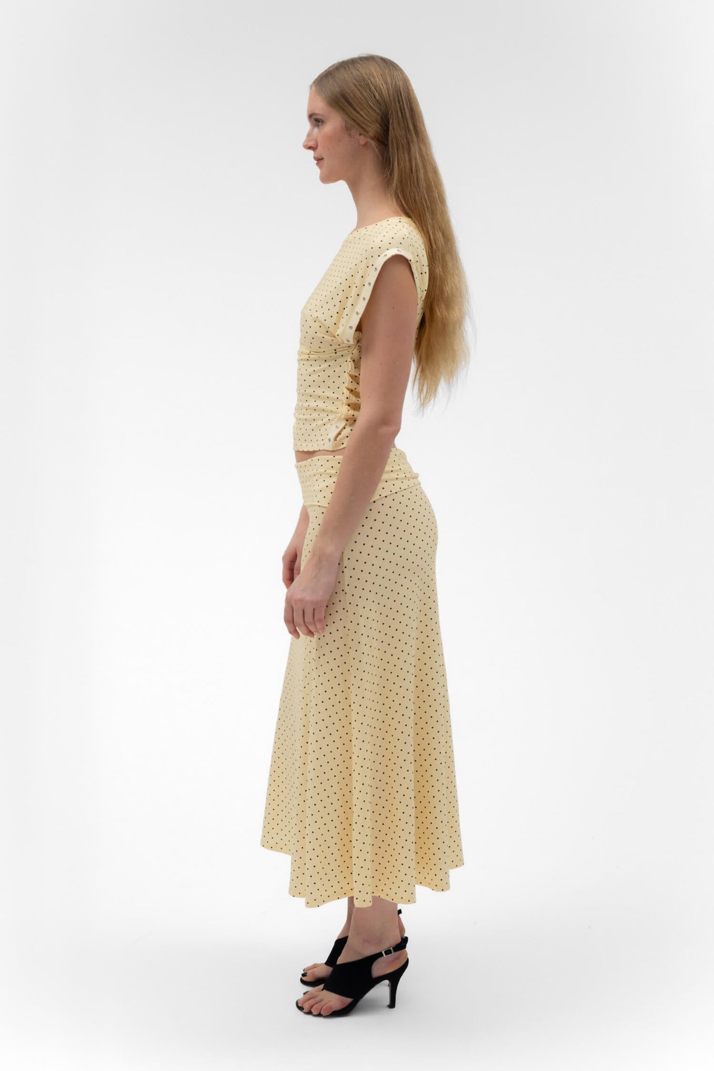 FOLDOVER FLARED MAXI SKIRT IN BUTTER findmenowthelabel