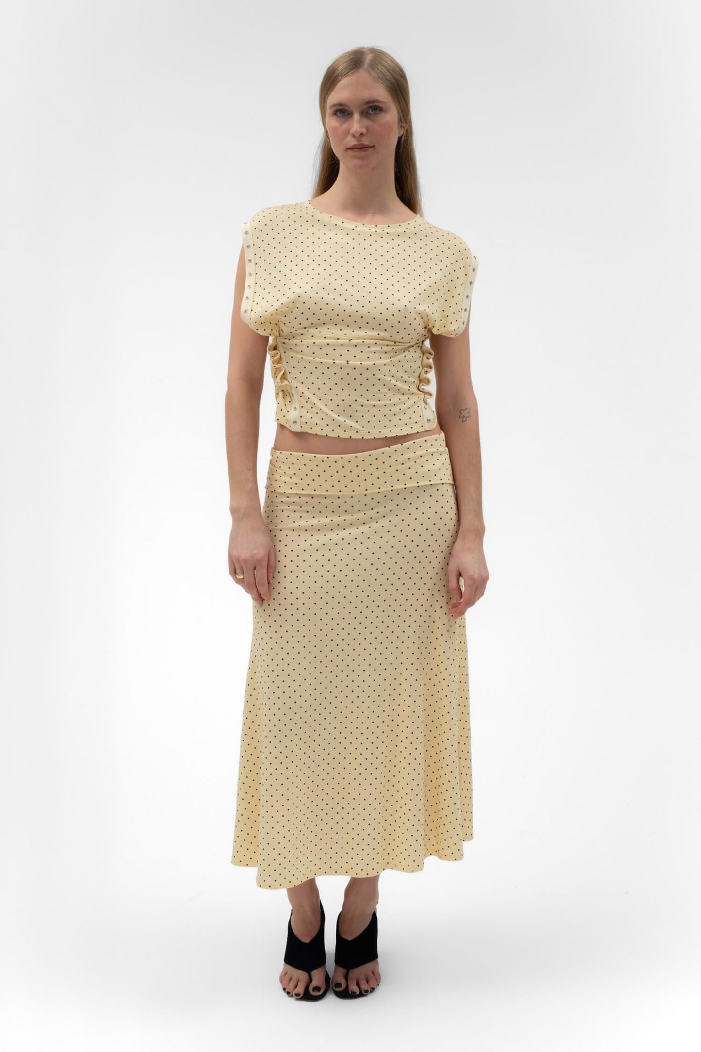 FOLDOVER FLARED MAXI SKIRT IN BUTTER findmenowthelabel