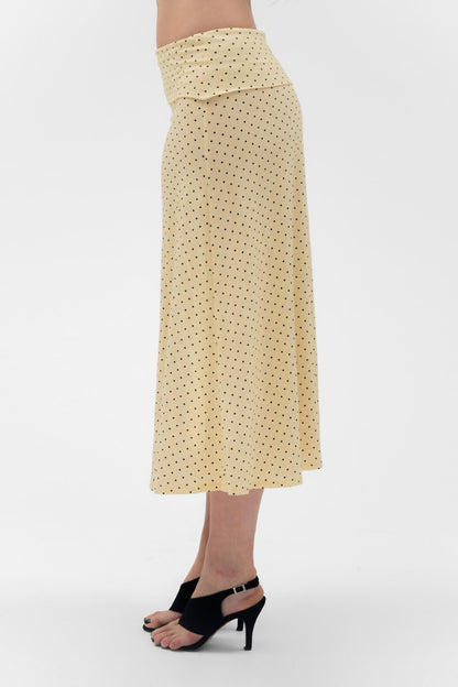FOLDOVER FLARED MAXI SKIRT IN BUTTER findmenowthelabel